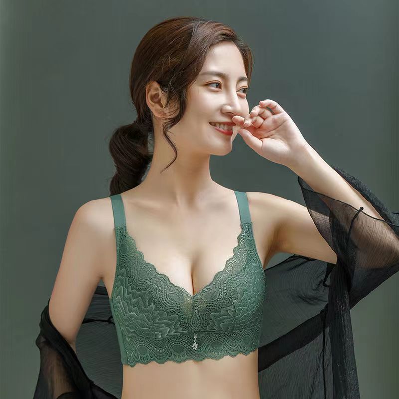Urban beauty underwear female small chest gathered anti-sagging bra without  steel ring Suit sexy breasted thin bra (Color-Green) - rnixpoint